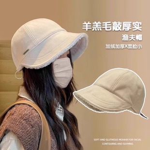 赵露思同款帽子女秋冬百搭渔夫帽大头围骑车加厚保暖羊羔毛鸭舌帽