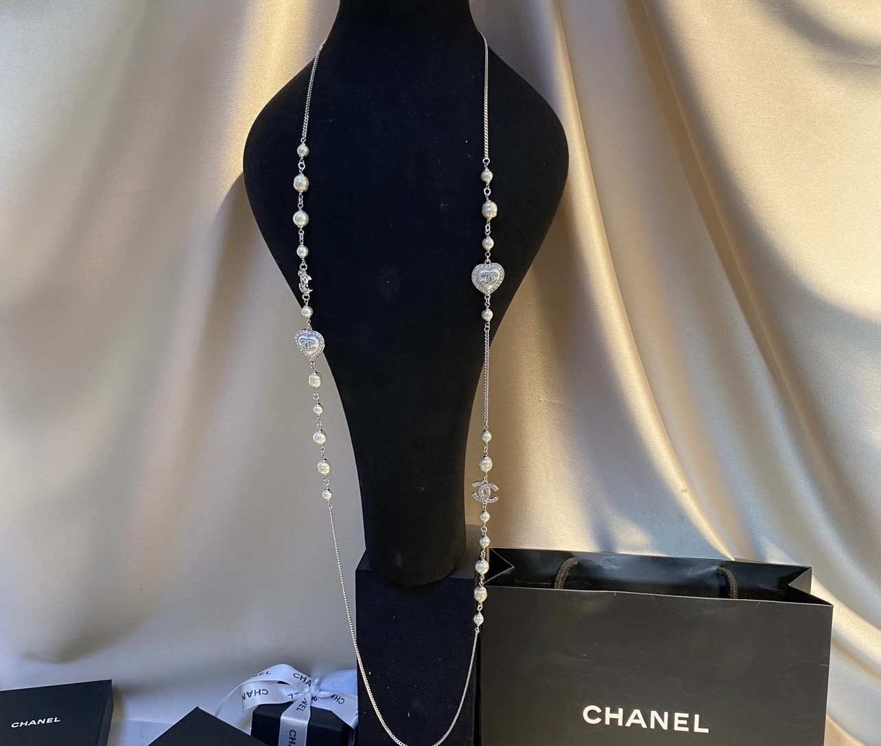 阿段代购 2024款正品 CHANEL/香奈儿 限量珍珠爱心单层长款项链