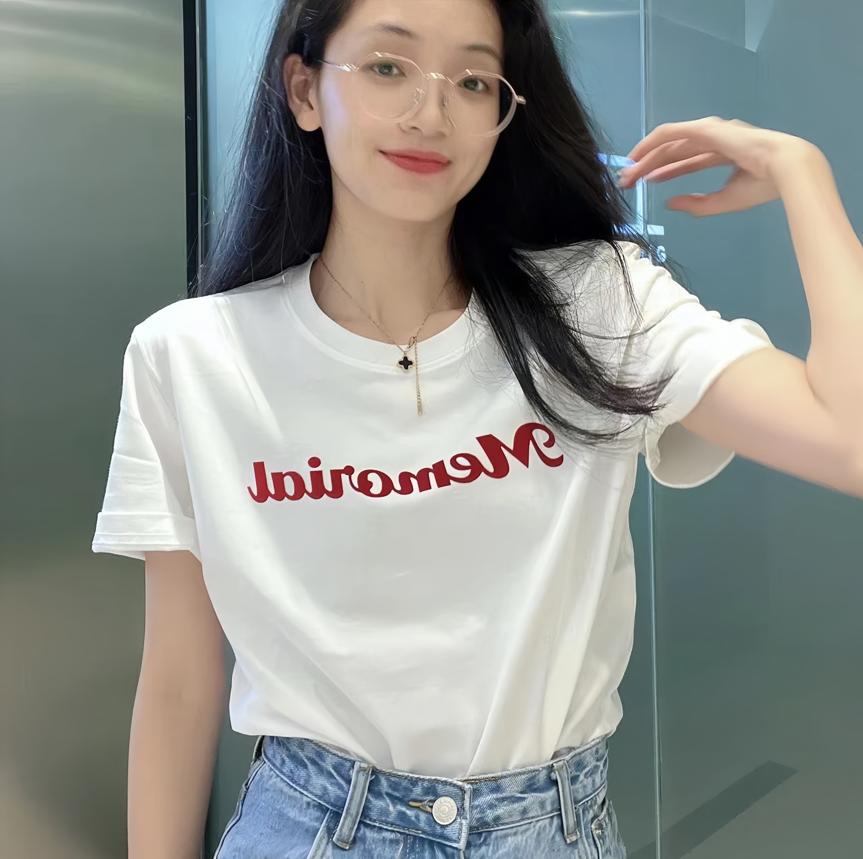 棉特工men字母植绒印花短袖t恤女夏季长绒棉上衣款宽松休闲版图片