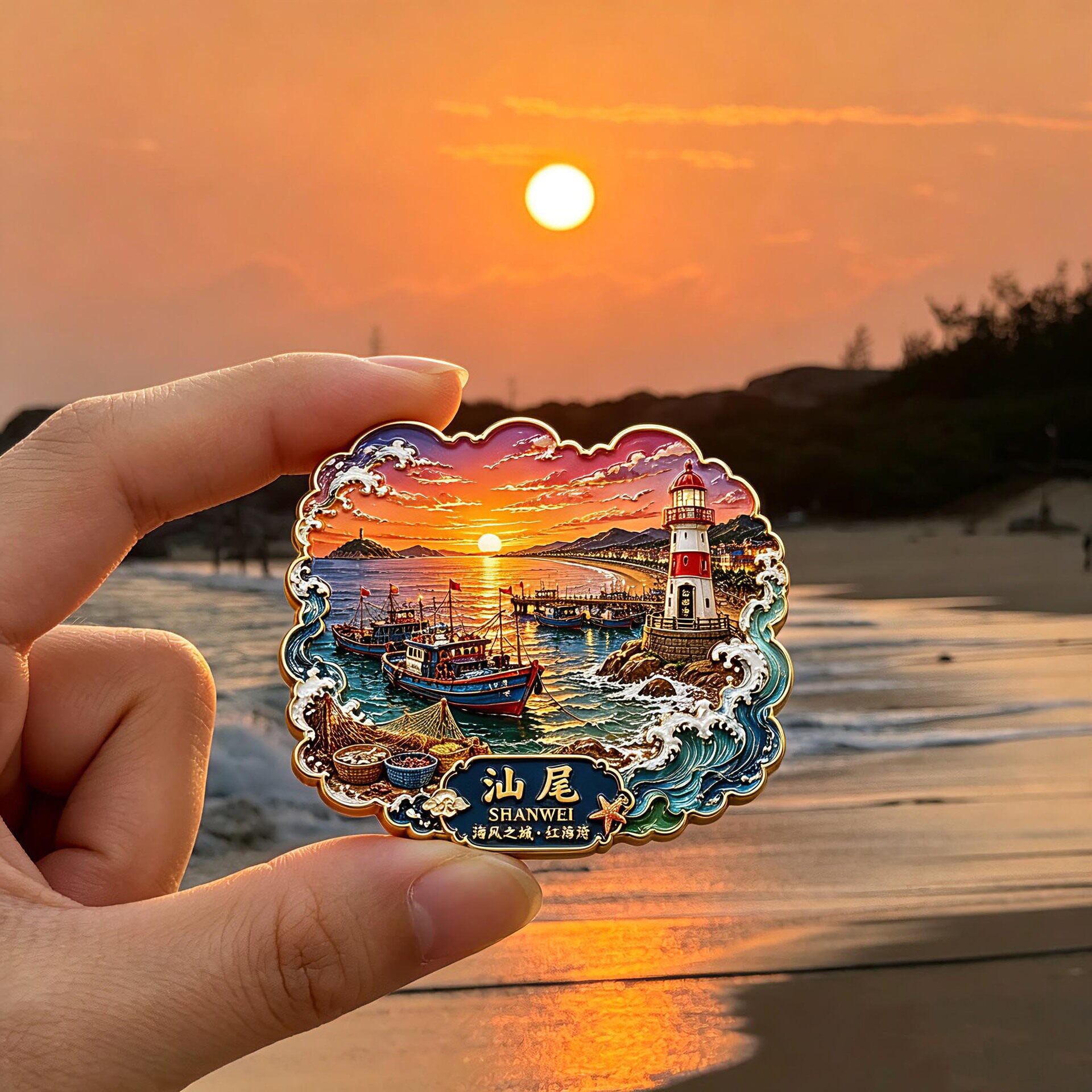 广东汕尾文创金属磁吸冰箱贴海陵岛海风之城旅游景区纪念品送朋友