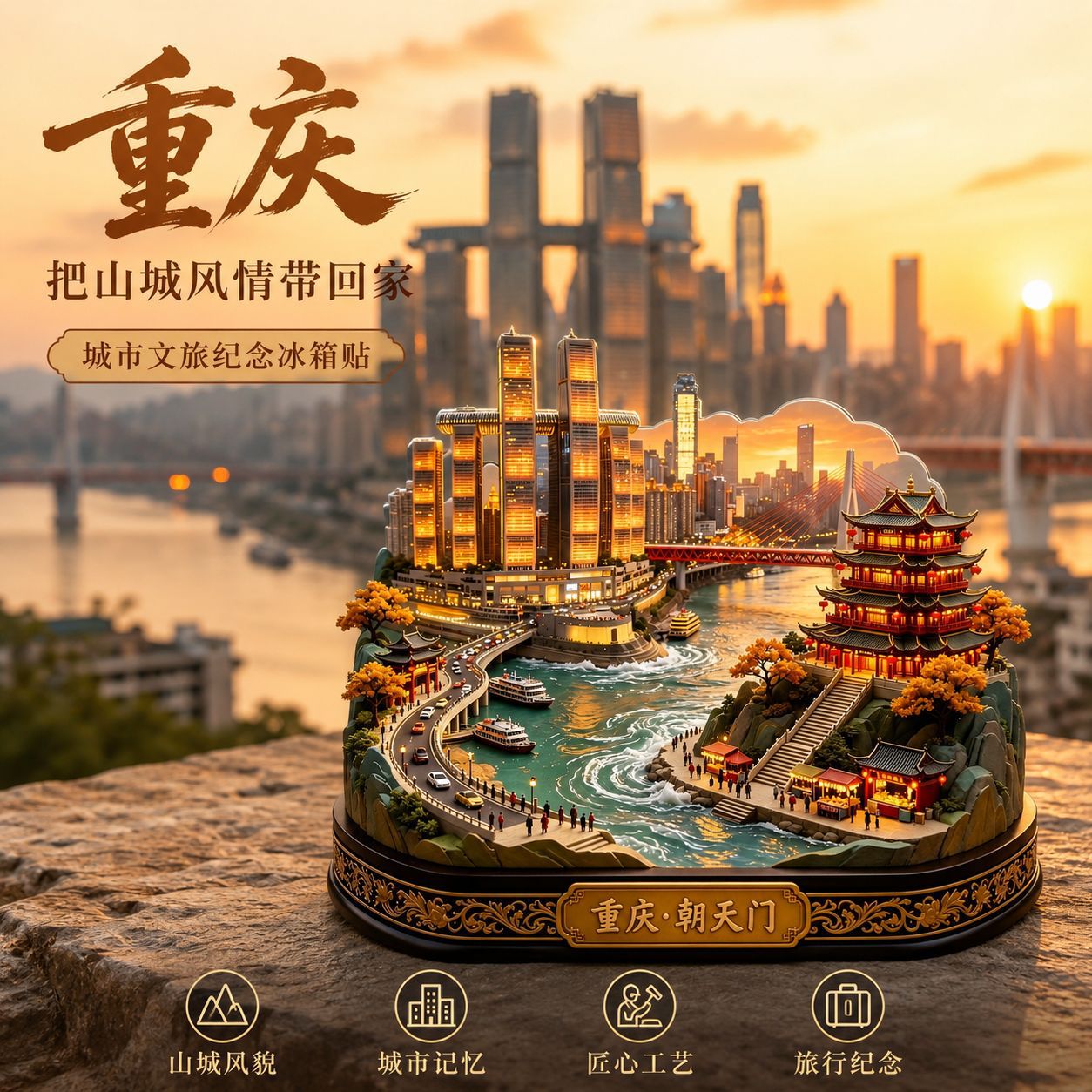 重庆朝天门网红爆款金属冰箱贴旅游景点文创纪念品伴手礼物装饰贴