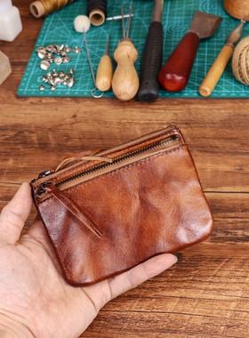 手工复古头层牛皮超薄小零钱包女做旧真皮时尚迷你卡位驾驶证卡包