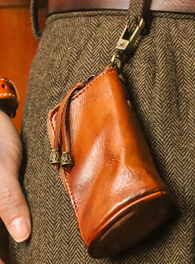 新款高档手工复古牛皮钥匙包男女百搭真皮锁匙包大容量零钱收纳包