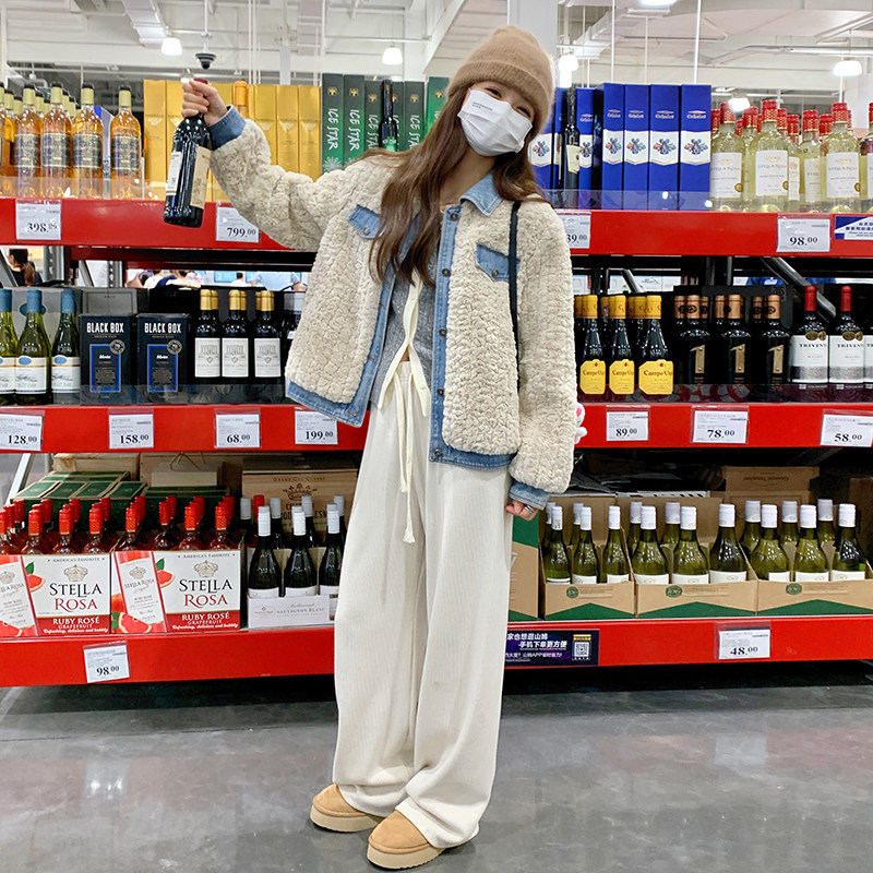 2024冬季现货牛仔拼接羊羔毛外套166-6603P185K278,女装短外套,茜茜公主