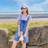 【现货】2021夏装新款背带牛仔短裤166-1013*P70蓝，女装牛仔裤，茜茜公主