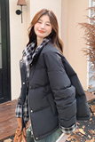 【现货】2024冬季新黑色格纹拼接90绒羽绒服166-7757P375K558，女装羽绒服，茜茜公主