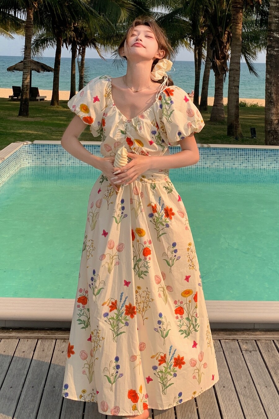俏皮减龄收腰碎花连衣裙女夏2025新款甜美风爆款气质收腰显瘦长裙,女装连衣裙,茜茜公主