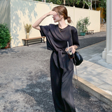 休闲运动黑色T恤阔腿裤套装女夏2025新款减龄气质ootd穿搭两件套，女装运动套装，茜茜公主