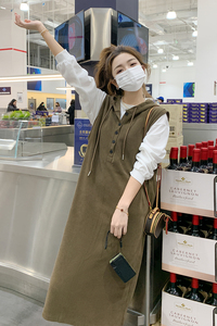 美拉德穿搭灯芯绒卫衣连衣裙女春秋2025新款宽松休闲慵懒长裙图片