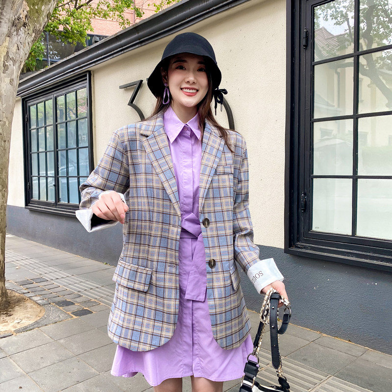 现货2021春秋装新款休闲韩版格子西装166-XZ03，女装西装，茜茜公主
