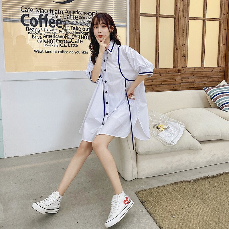 现货2021新款时尚韩版宽松衬衫裙连衣裙166-8898，女装连衣裙，茜茜公主