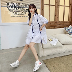 现货2021新款时尚韩版宽松衬衫裙连衣裙 166-8898,女装连衣裙,茜茜公主