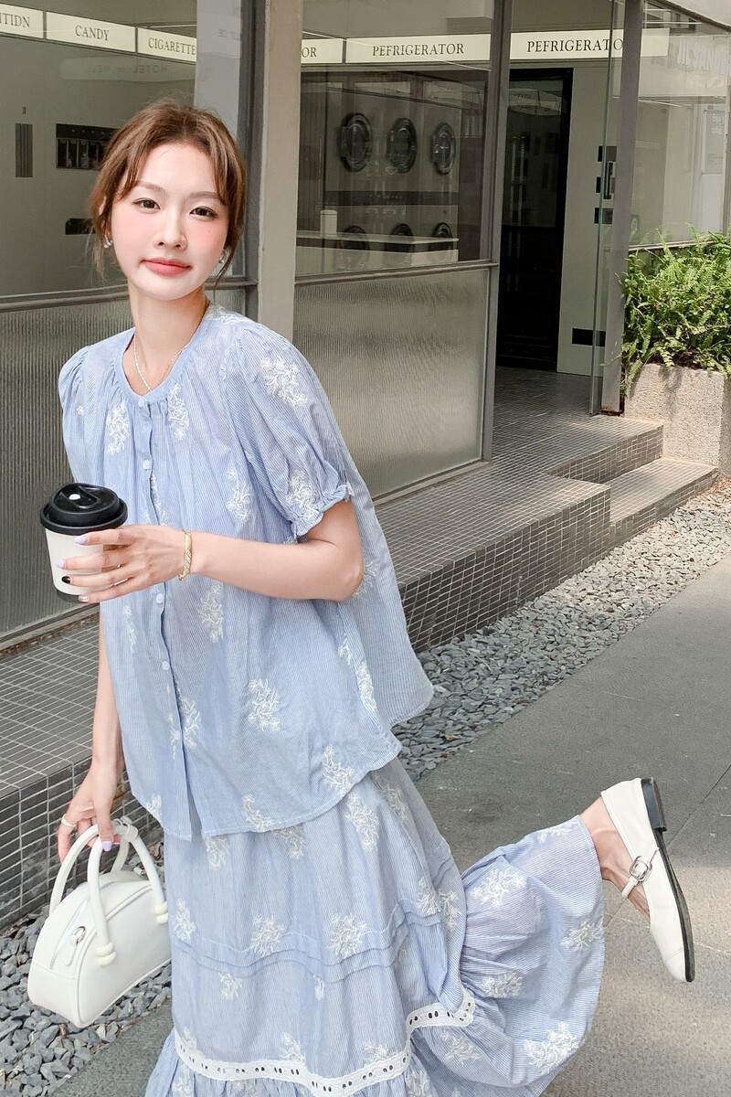 现货2025夏季绝美穿搭衬衫半裙套装166-2539P135K208,女装套装/套裙,茜茜公主