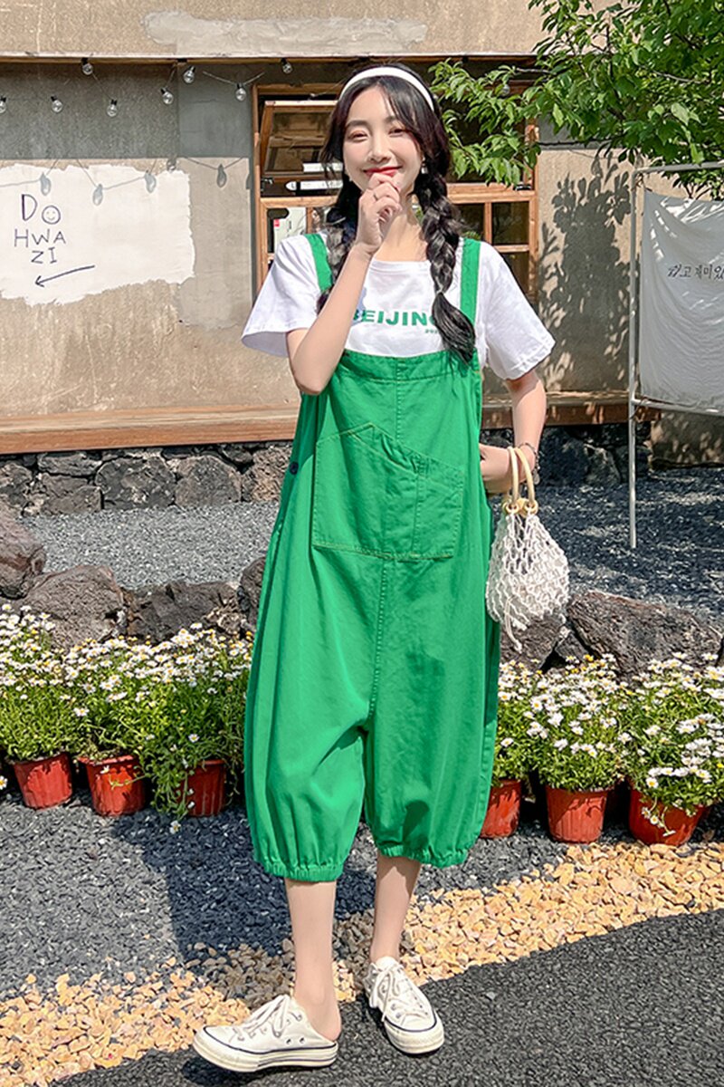 2022新款现货学院风休闲减龄显瘦背带裤草绿色166-8253P95K148,女装休闲裤,茜茜公主