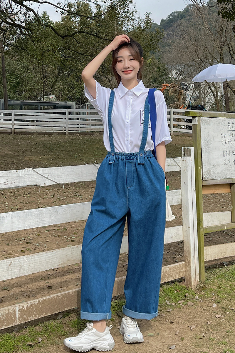 2022新款现货小众港风休闲牛仔背带裤166-8207P95K148,女装牛仔裤,茜茜公主