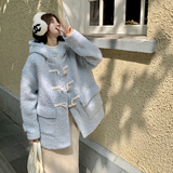 2025冬季新款现货蓝色羊羔毛外套牛角扣呢子外套166-6618P195K298，女装短外套，茜茜公主