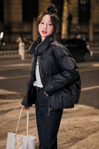 2022冬季新款现货短款立领羽绒服166-9922P195K328黑色图片