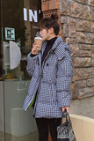 2022冬季新款现货韩版宽松格子抽绳羽绒服166-8651P195K298，女装羽绒服，茜茜公主
