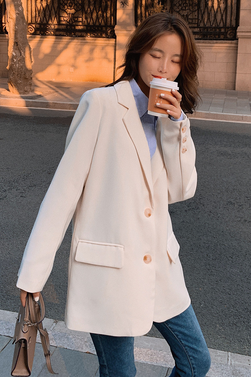 现货！2021新款休闲宽松西装166-8829P95控168白色,女装西装,茜茜公主