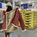 2025冬季新款现货安可拉红皮毛一体羊羔毛外套166-7736P185K278，女装短外套，茜茜公主