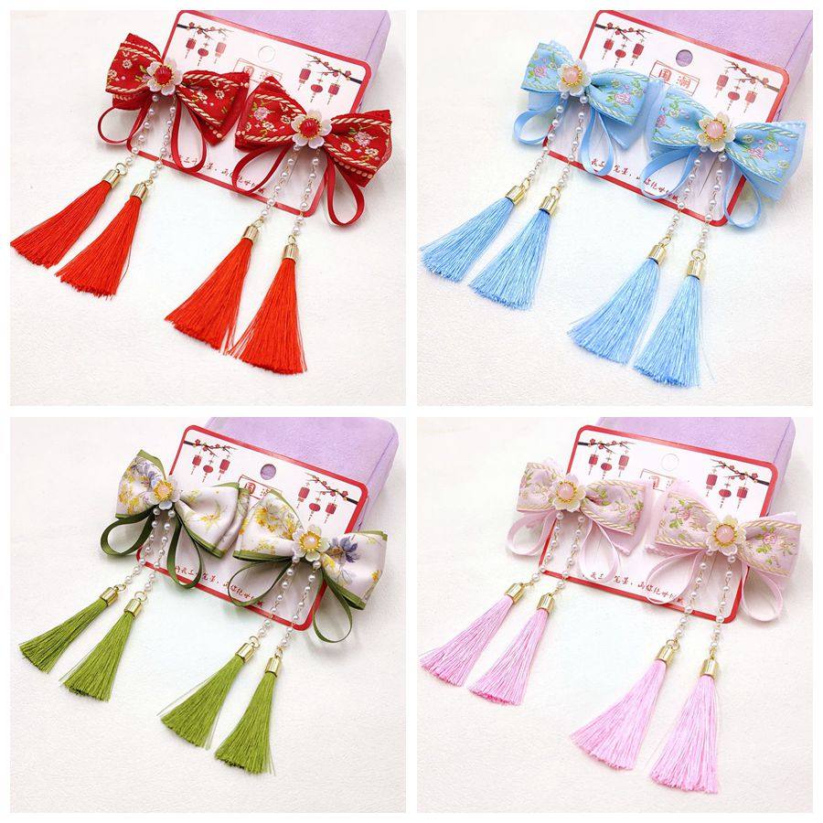 儿童发饰蝴蝶结发夹卡女孩学生古风汉服头饰古装长飘带流苏中国风