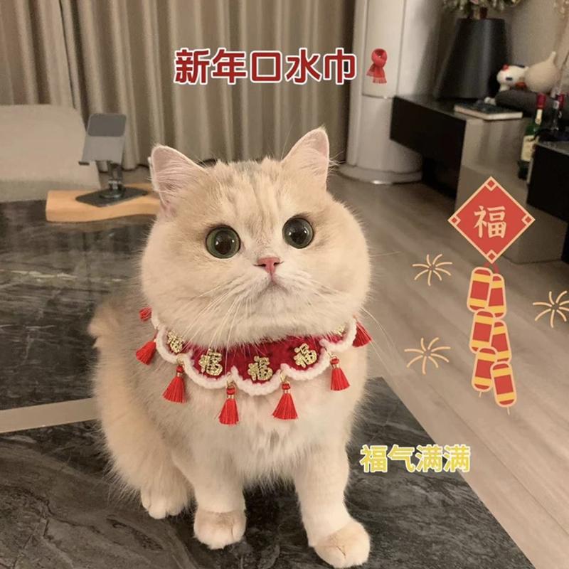 猫咪新年项圈过年喜庆春节宠物福字围巾新年围脖猫狗衣服小猫围兜