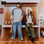 潮牌男装 26年夏季 新款 NMAX大码 条纹美式 街头拼接吸湿速干宽松T恤