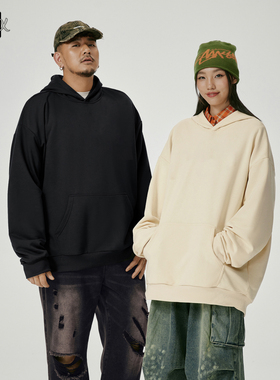 NMAX大码潮牌男装26年春季新款美式加大宽松黑色连帽针织休闲卫衣