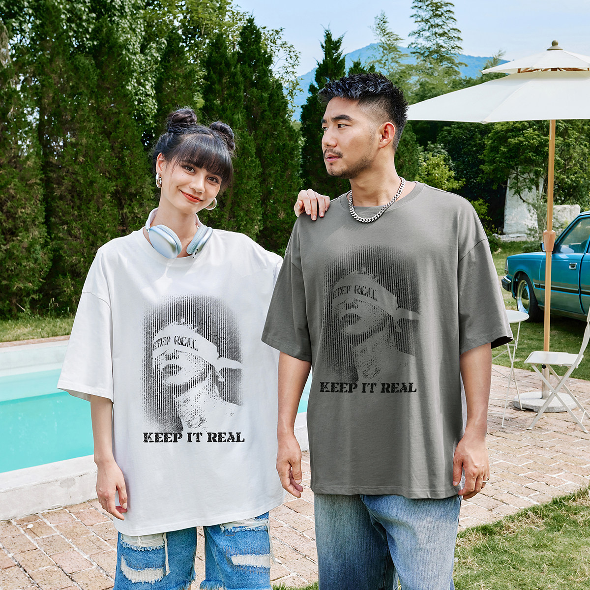 nmax大码男装潮牌原创人物印花胖子宽松圆领罗纹纯棉加大短袖t恤