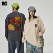 潮牌男装 25年秋季 新品 NMAX大码 前后呼应花朵印花圆领卫衣宽松长袖