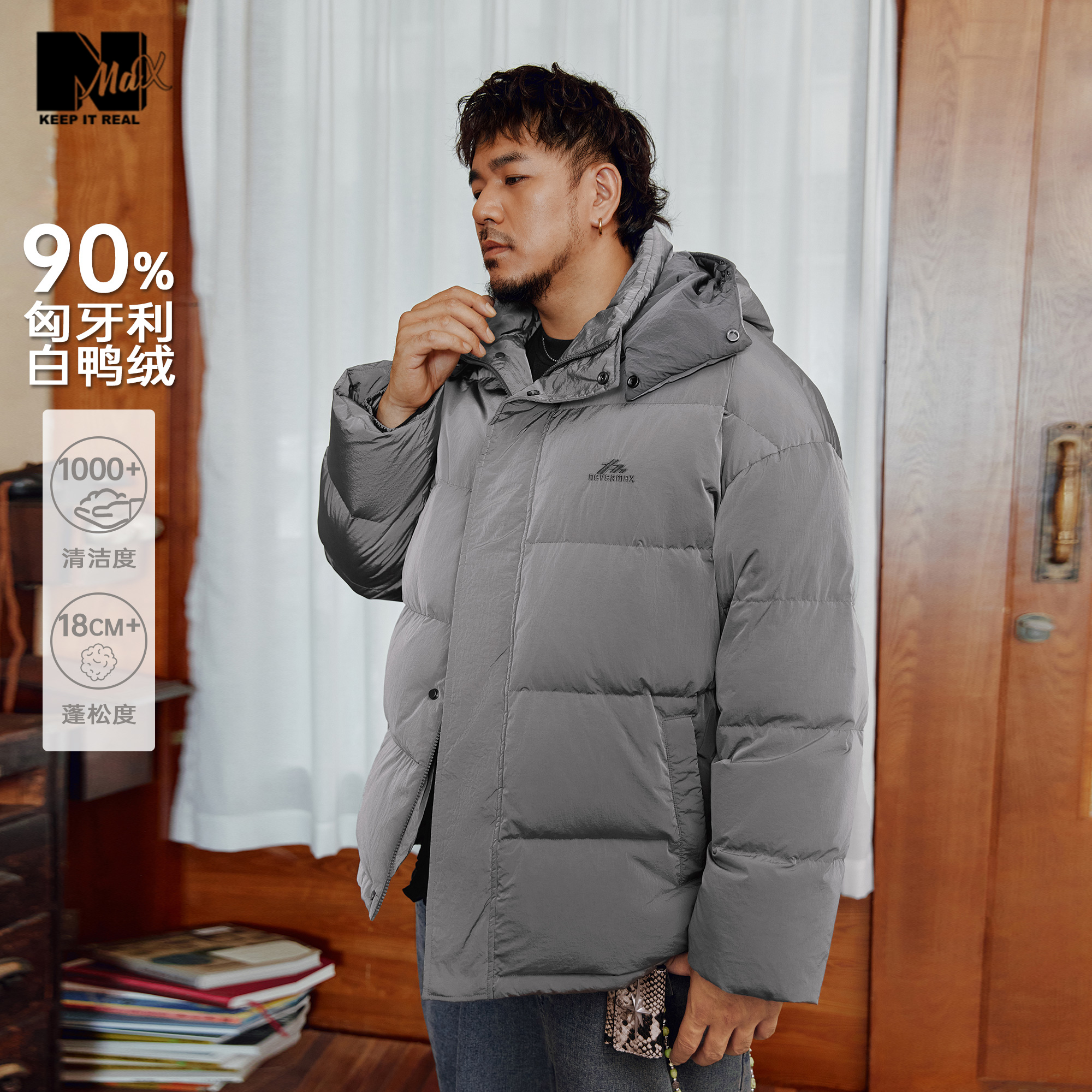 NMAX大码90鸭绒连帽面包服