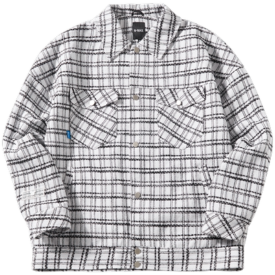 NMAX大码格纹针织情侣装宽松外套