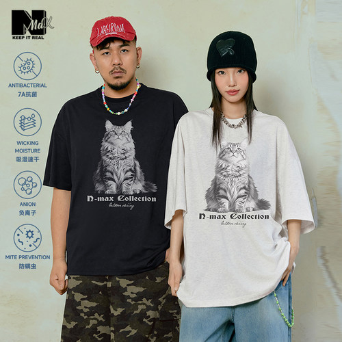 NMAX7A抗菌吸湿趣味猫咪短袖T恤