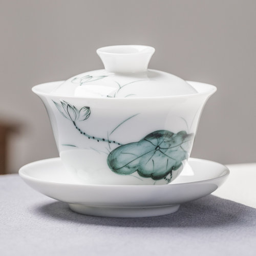 手绘三才盖碗茶杯大号功夫茶具