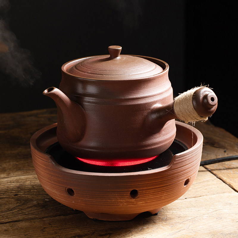 复古柴烧煮茶壶侧把窑变烧水壶电陶炉明火碳炉日式煮白茶大宽口