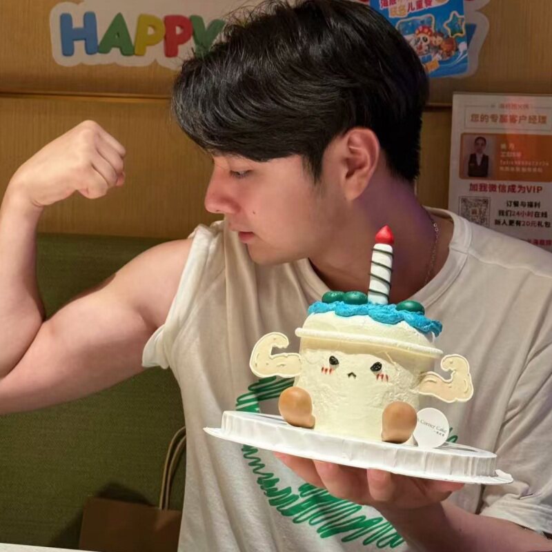 健身可食用动物奶油生日蛋糕