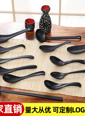 A5勺子磨砂勺密胺餐具仿瓷小勺黑色勾勺汤勺饭勺大头弯勺