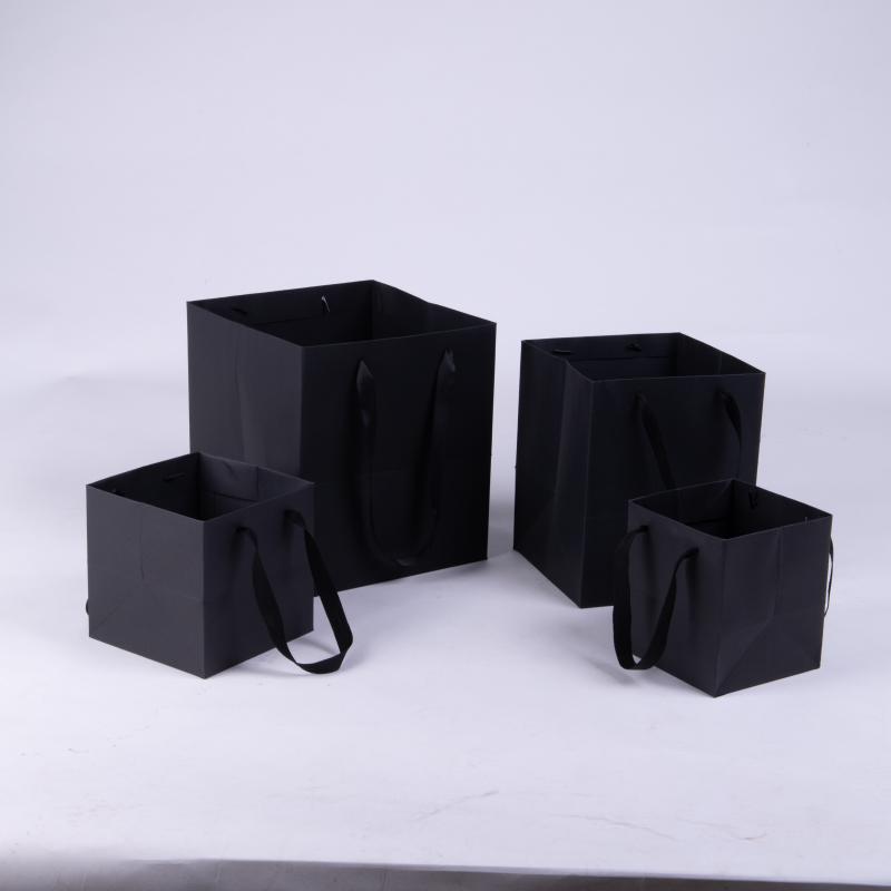 黑色方体礼品袋/黑卡正方形盆栽包装袋/糕点手提袋/多肉植物纸袋