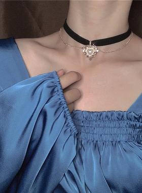 巴洛克爱心锁骨链黑色暗黑系女酷