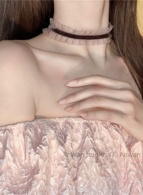 丝绒荷叶边锁骨链choker高端蕾丝甜美项链女网红项圈脖饰颈带短款