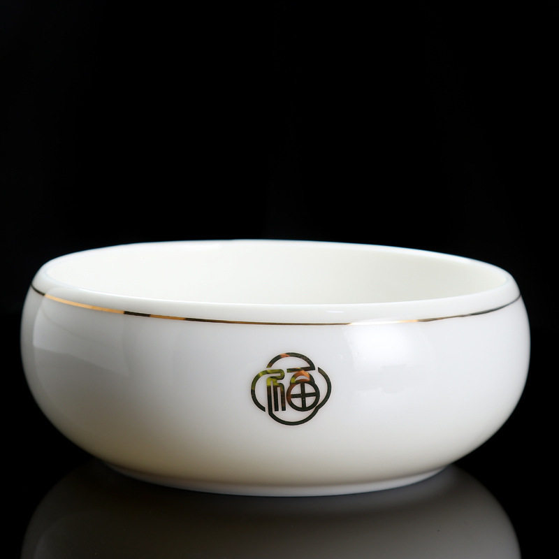 创意陶瓷烟灰缸大码 家用客厅桌面多功能茶渣废水缸 羊脂玉瓷茶洗