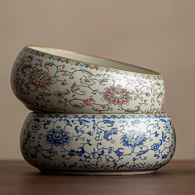 创意时尚青花瓷烟灰缸大码 家用客厅中式桌面多功能垃圾收纳渣缸