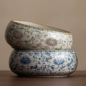 桌面多功能垃圾收纳渣缸 家用客厅中式 创意时尚 青花瓷烟灰缸大码