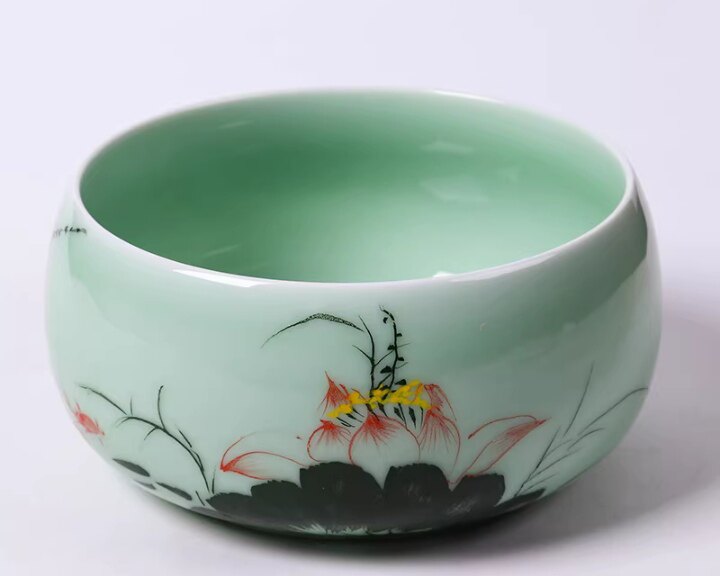 创意中式青瓷烟灰缸大码家用客厅 多功能垃圾果皮收纳缸笔洗花盆