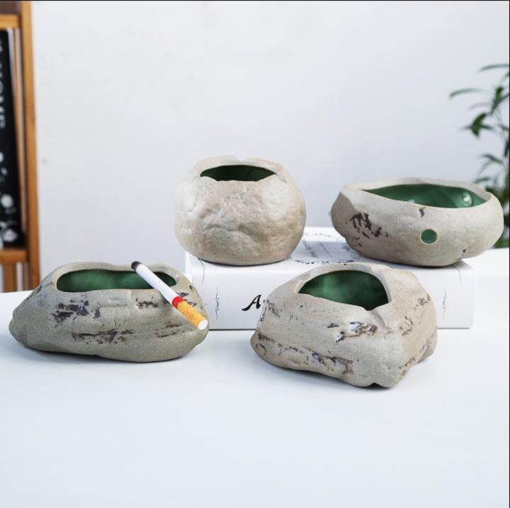 陶瓷ins烟灰缸小码 创意个性中式复古粗陶仿石防灰便携家用装饰缸