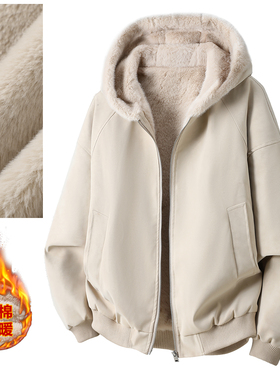 美式复古仿貂毛连帽座山雕棉服男款冬季加绒加厚保暖夹克棉衣外套