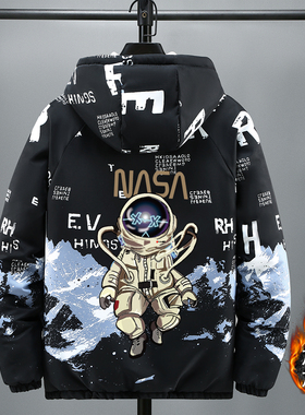 2025秋冬季新款男士加绒加厚棉衣青少年学生连帽大码棉服冲锋衣潮