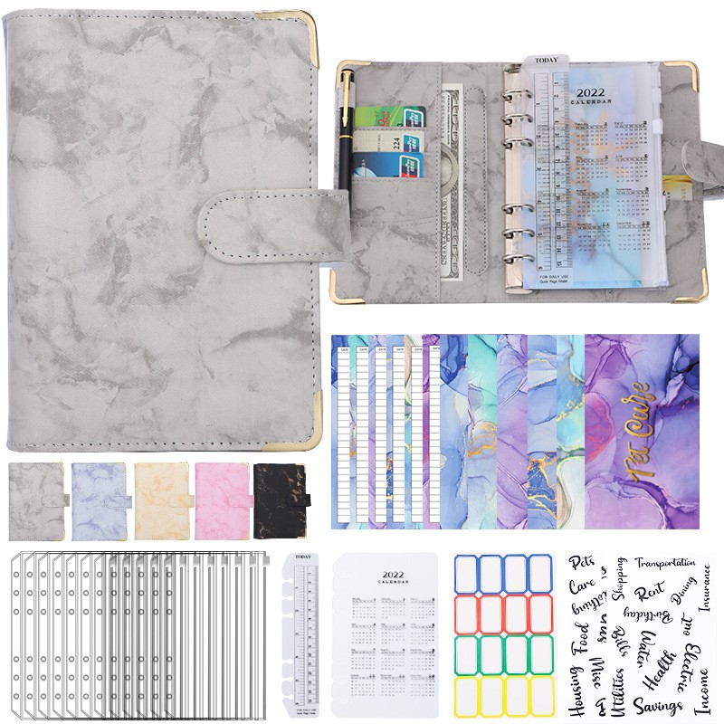 A6 PU Leather Marble Notebook Binder Budget Planner Money Or