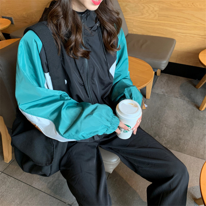时尚运动vintage夏天防晒衣女透气薄款ins超火宽松韩版连帽外套潮