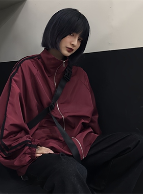 欧洲站红色休闲外套2026春秋新款宽松学生长袖防晒衣情侣男女同款